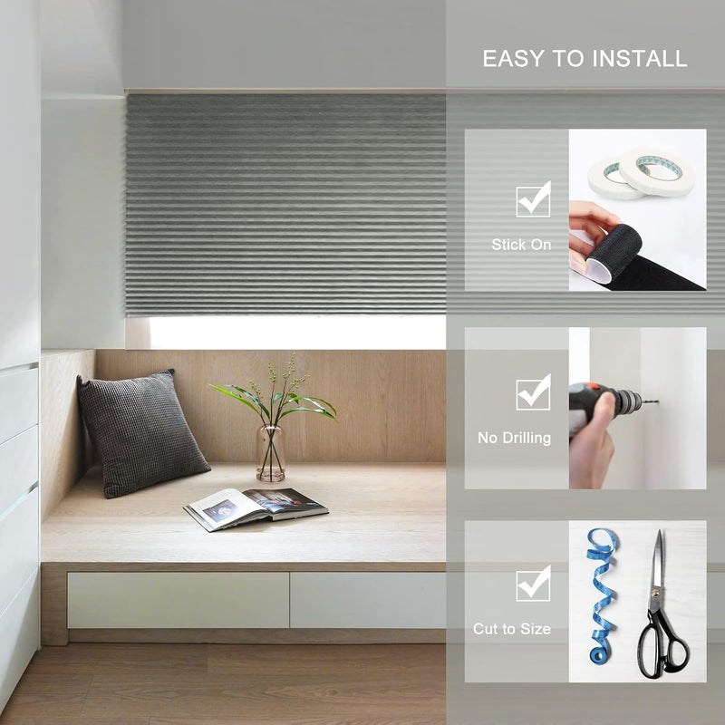 Jlong Blinds for Windows Cordless Temporary Shades Paper No Drill Mini Blackout Blinds for Window of Bedroom,Bathroom,Kitchen Office (Grey-Semi Shading, 23.6 * 59"(60 * 150cm)) - Image 5
